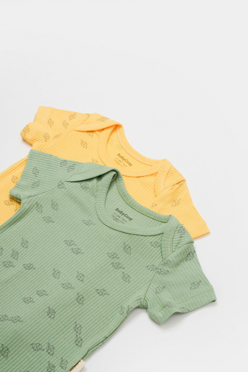 Set 2 body-uri Printed, BabyCosy, 50% modal+50% bumbac, Ecru/Lavanda